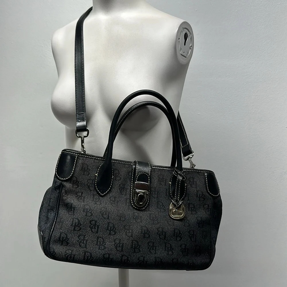 Dooney & Bourke Signature Jacquard Canvas Satchel Bag Crossbody Shoulder Strap